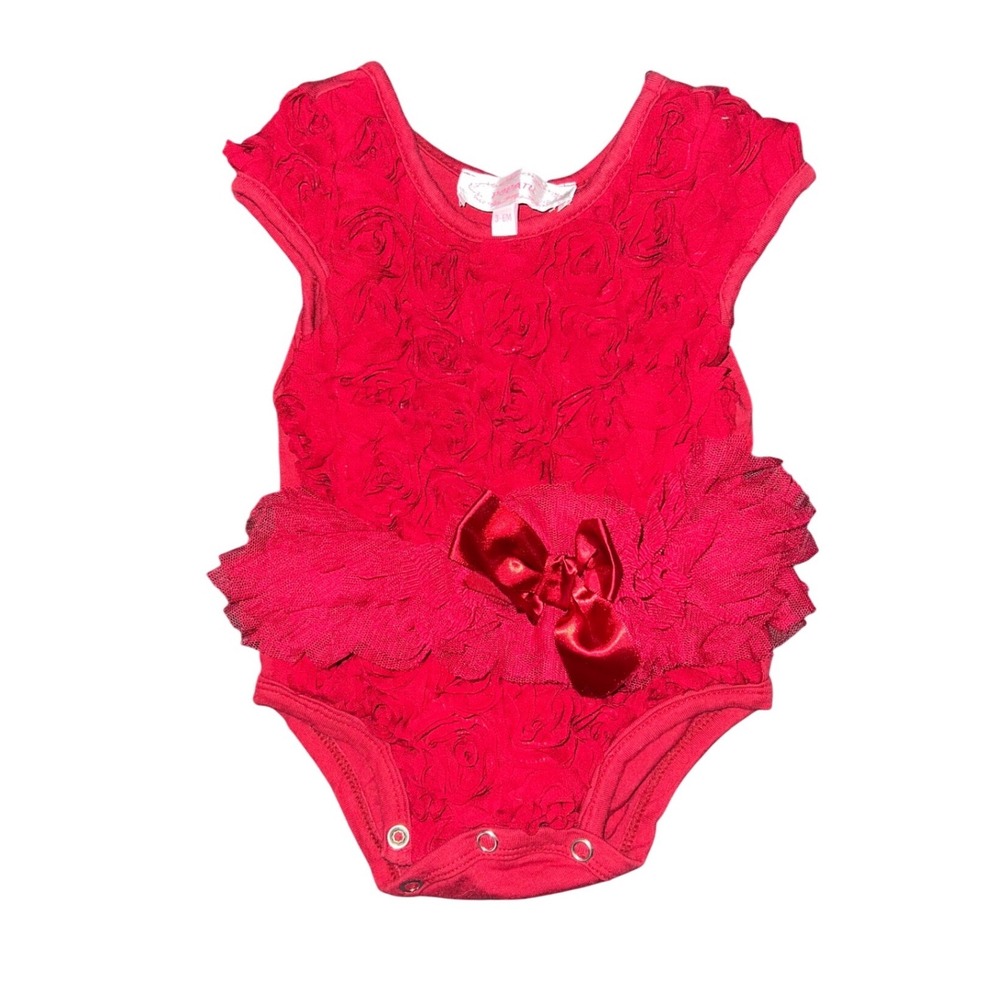 Popatu Baby Girls Red Rosette Tutu Bodysuit 3D Floral Bow One Piece 3-6M